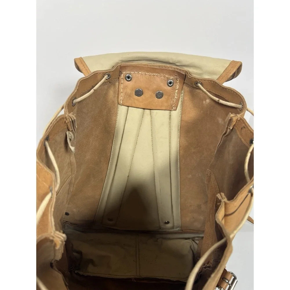 VINTAGE 70'S BOHO RUCKSACK CAMEL BROWN LEATHER BACKPACK UNBRANDED‎